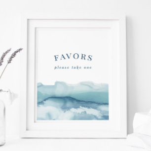 Modern Blue Watercolor Ocean Favors Sign