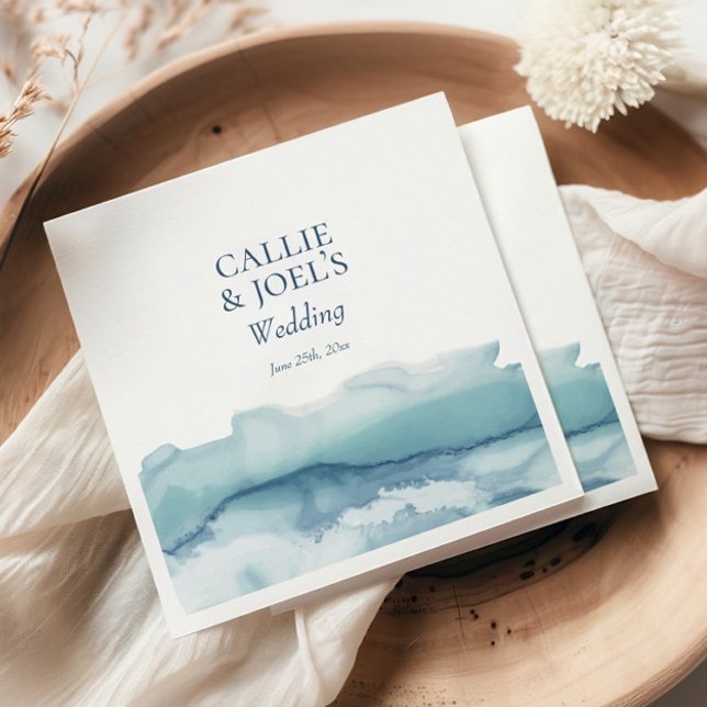Modern Blue Watercolor Ocean Wedding Napkins (Creator Uploaded)