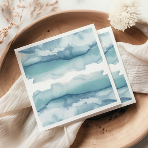 Modern Blue Watercolor Ocean Wedding Napkins