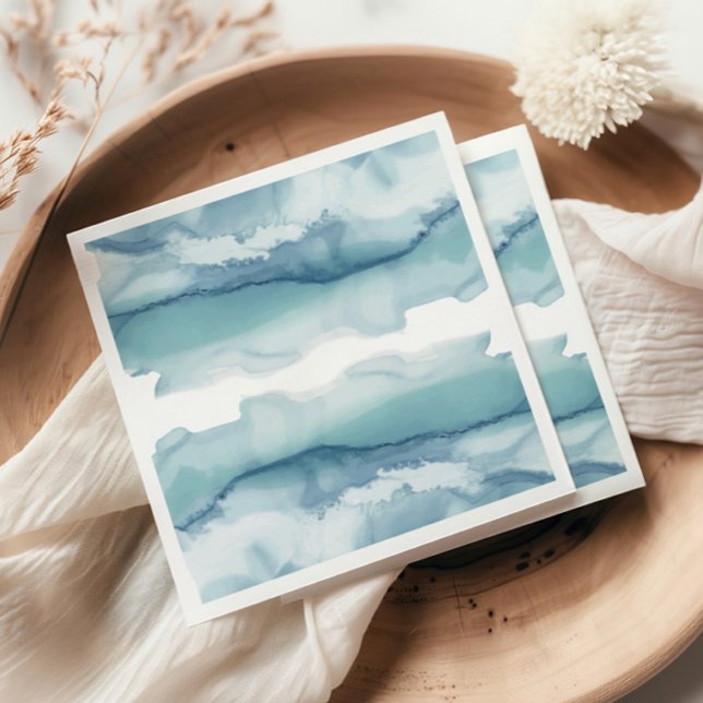 Modern Blue Watercolor Ocean Wedding Napkins (Creator Uploaded)