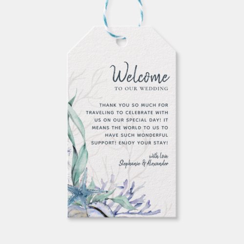 Modern Blue Watercolor Ocean Wedding Welcome Gift Tags