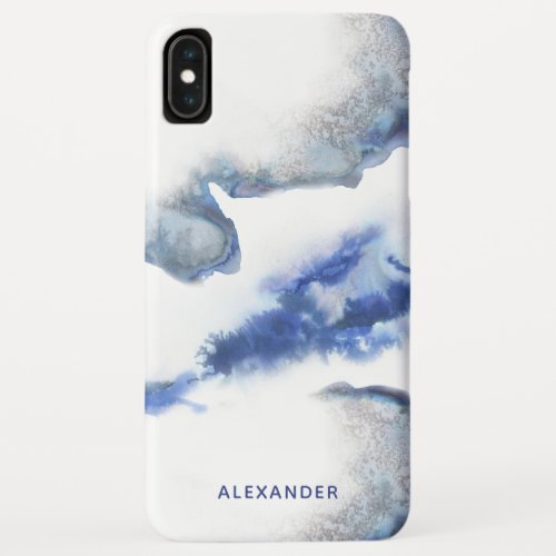 Modern Blue Watercolor Ombre Marble Monogram iPhone XS Max Case