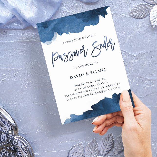 Modern Blue Watercolor | Passover Seder Invitation (Creator Uploaded)