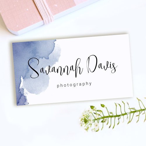 Modern blue watercolor photography   business card