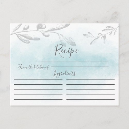 Modern Blue Watercolor Recipe Card