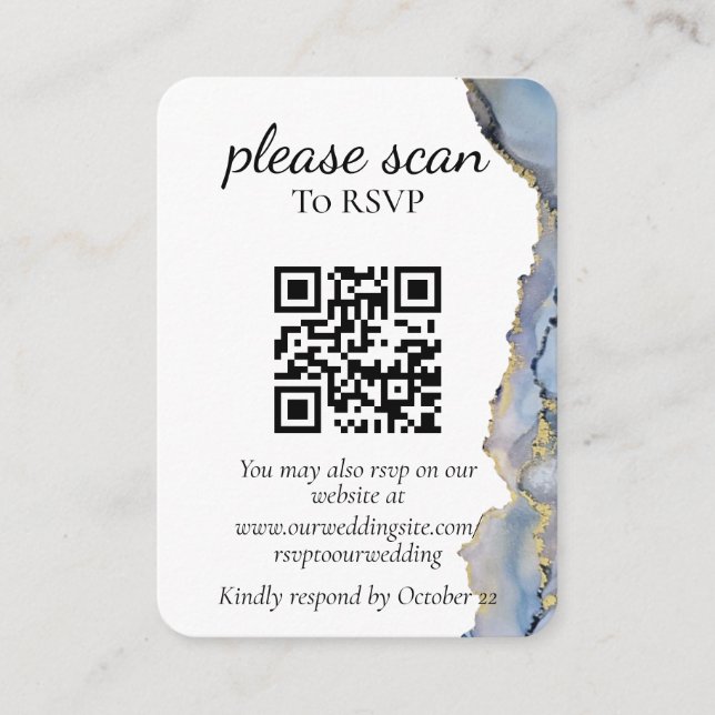 Modern Blue Watercolor RSVP with QR Code  Enclosure Card (Front)