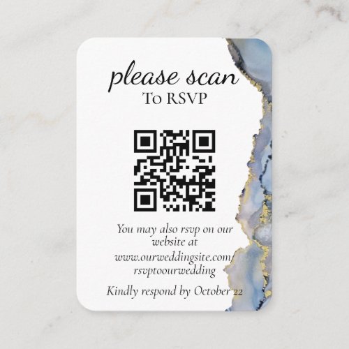 Modern Blue Watercolor RSVP with QR Code  Enclosure Card