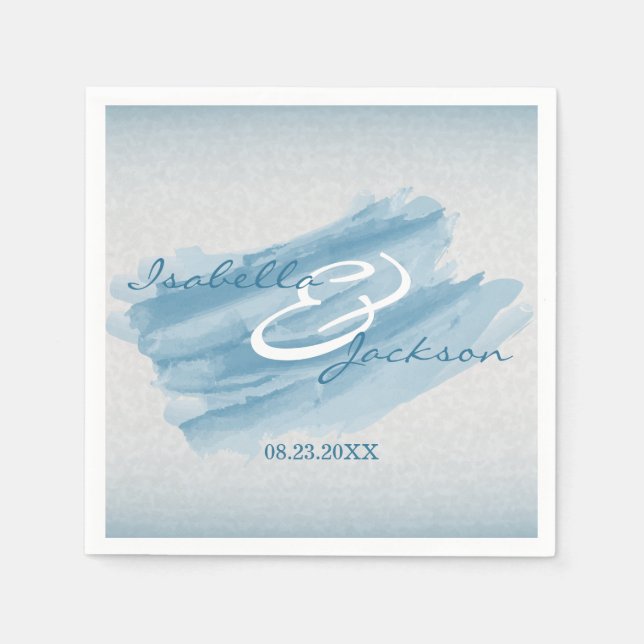 Modern Blue Watercolor Splash Napkins (Front)