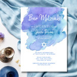 Modern Blue Watercolor Star of David BAR MITZVAH Invitation<br><div class="desc">Beautiful religious Jewish Bat (or Bar) Mitzvah invitation cards.  Light watercolor blue and slight purple with star of David in white.  Modern script letters. 'Is called to the TORAH as a Bar Mitzvah'. Prefect for 13 year old son,  boy. Easy to edit - just add your information / text.</div>