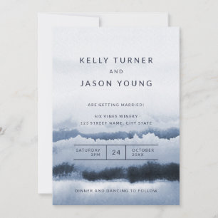 Modern Blue Watercolor Tie Dye Abstract Wedding Invitation