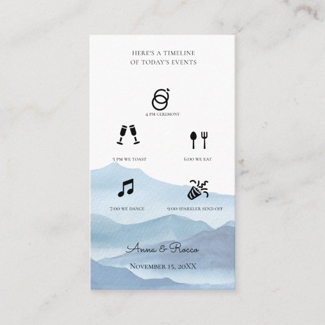 Modern Blue Watercolor Wedding Timeline  Enclosure Card (Front)