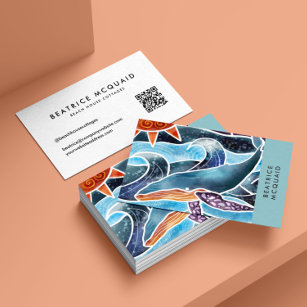 Modern Blue Watercolor Whale Coastal Business Card