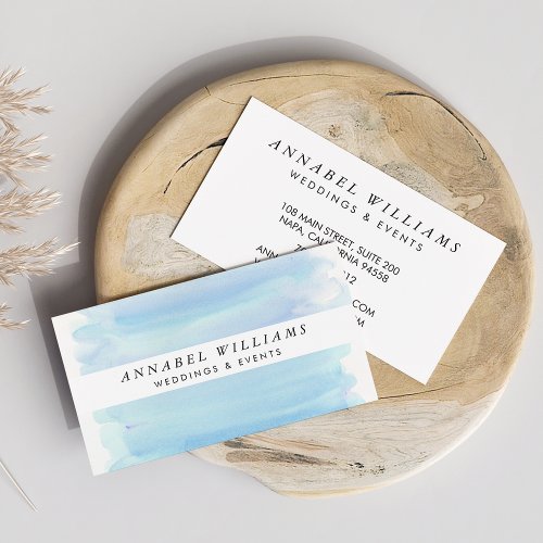 Modern Blue Watercolor  White Stripe Business Card