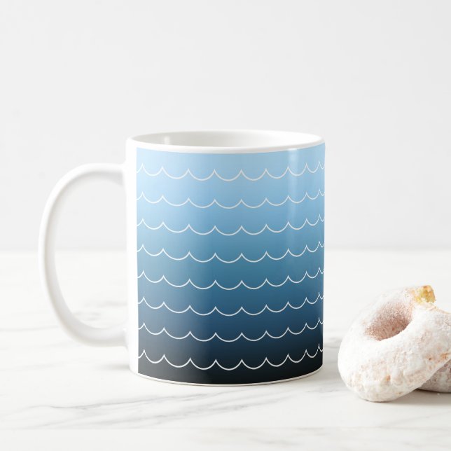 Modern Blue Wave Pattern Gradient Coffee Mug (With Donut)