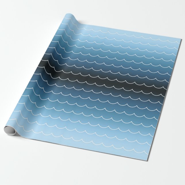Modern Blue Wave Pattern Gradient Wrapping Paper (Unrolled)