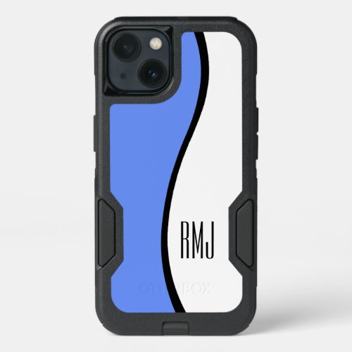 Modern Blue Wave Personalized Monogram iPhone 13 Case
