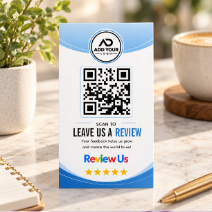 Modern Blue Waves QR Code Customer Review Business Card