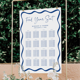Modern Blue Wavy Frame 16 Table Seating Chart