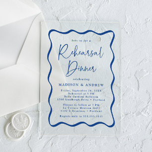Modern Blue Wavy Frame Rehearsal Dinner Acrylic Invitations