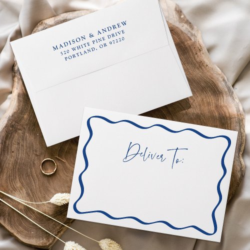 Modern Blue Wavy Frame Wedding Envelope