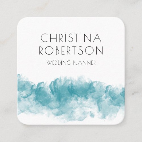 modern blue wavy watercolor abstract square business card