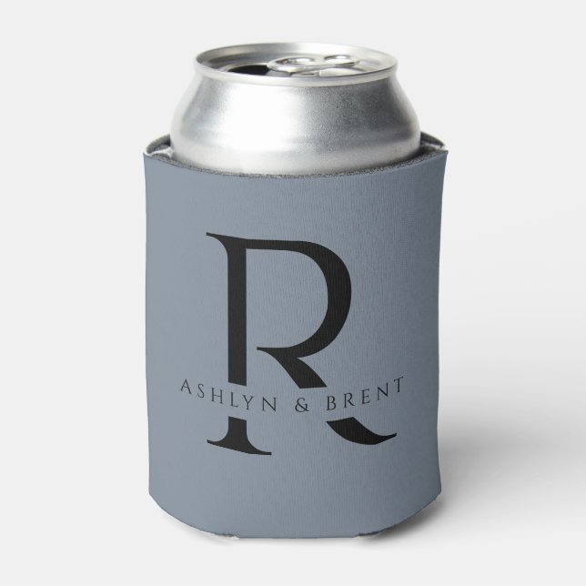 Modern Blue Wedding Can Cooler/Coozie Cooler (Can Front)