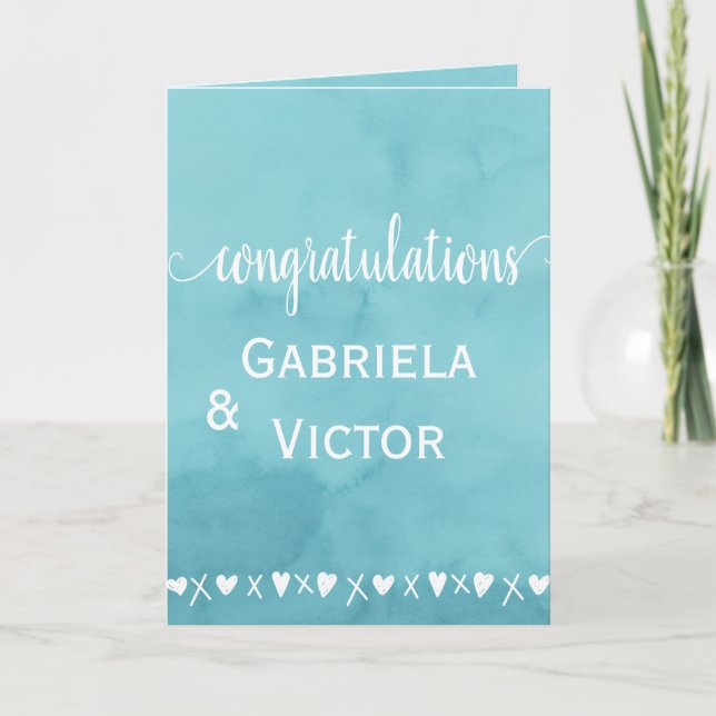 Modern Blue Wedding Engagement Congratulations Card (Front)