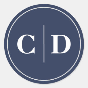Modern Blue Wedding Monogram Classic Round Sticker