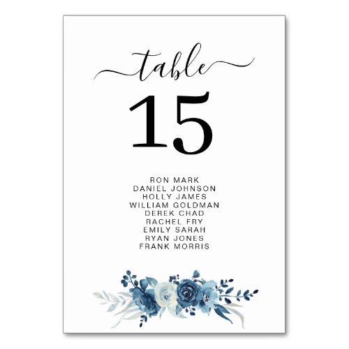 modern blue wedding table number