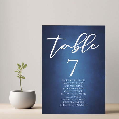 Modern Blue Wedding Table Number Card with Names