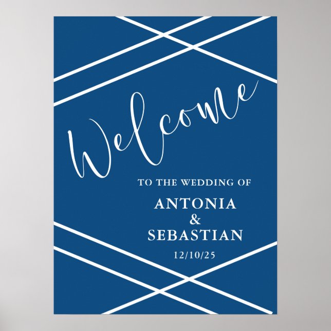 Modern Blue Wedding Welcome  Poster (Front)