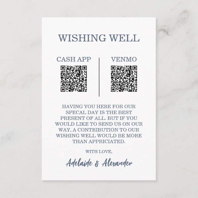 Modern Blue Wedding Wishing Well Enclosure Card (Front)