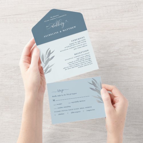 Modern Blue Wedding with Perforated RSVP  All In One Invitation