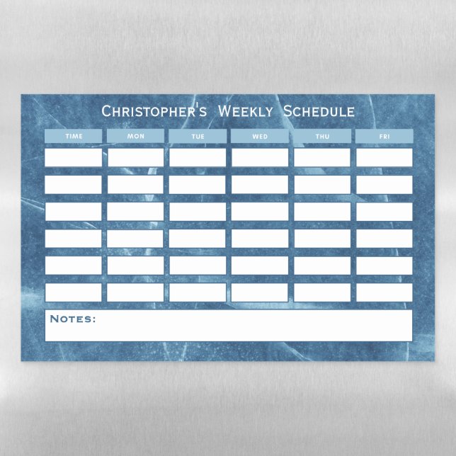 Modern Blue Weekly Schedule School Timetable Magnetic Dry Erase Sheet (Horizontal)