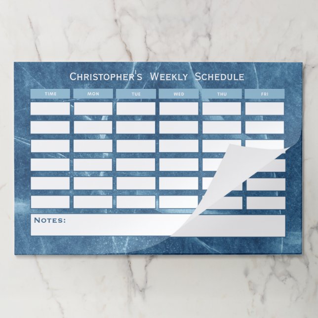Modern Blue Weekly Schedule School Timetable Paper Pad (Folded)