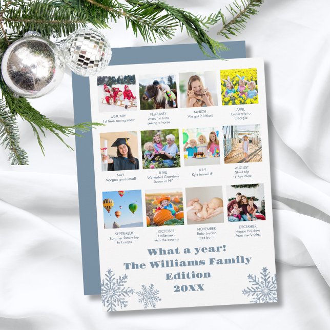 Modern Blue What A Year Review Photo Christmas Holiday Card (Modern Blue What A Year Review Photo Christmas Holiday Card
)