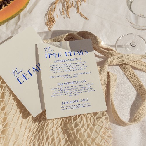 Modern Blue Whimsical French Retro Wedding Details Enclosure Card