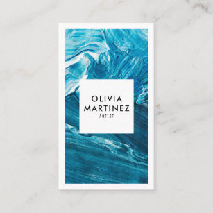 Modern blue white abstract art minimalist artist business card