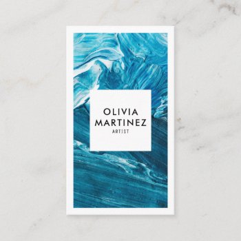 Modern Blue White Abstract Art Minimalist Artist Business Card by moodii at Zazzle