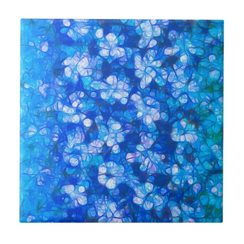 Modern Blue White Abstract Watercolor Flowers Ceramic Tile