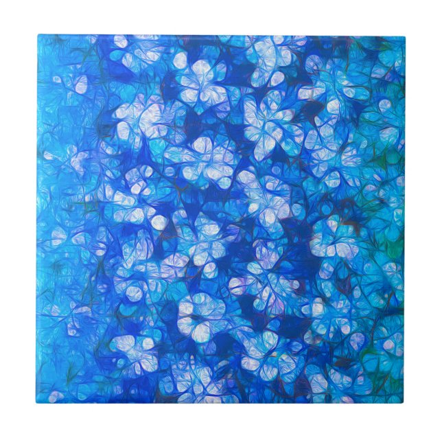Modern Blue White Abstract Watercolor Flowers Ceramic Tile (Front)
