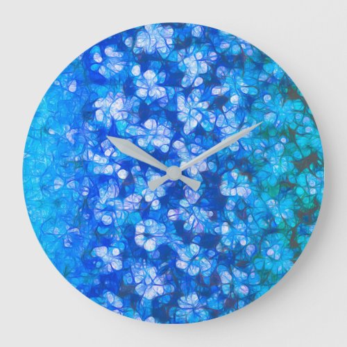 Modern Blue White Abstract Watercolor Flowers Large Clock