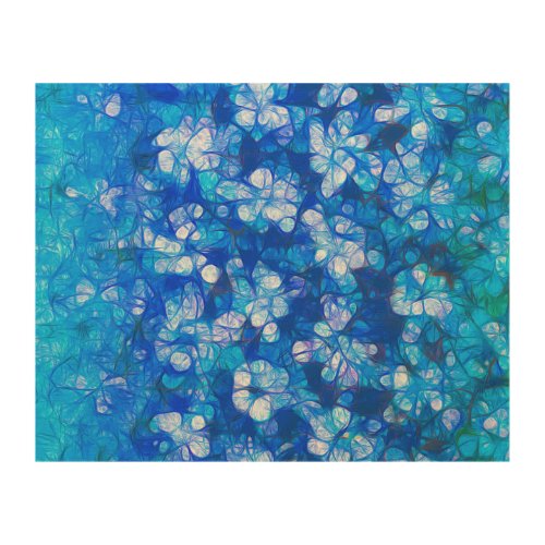 Modern Blue White Abstract Watercolor Flowers Wood Wall Art