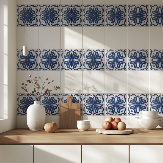 Modern Blue White Azulejo Pattern Mediterranean Ceramic Tile (Creator Uploaded)