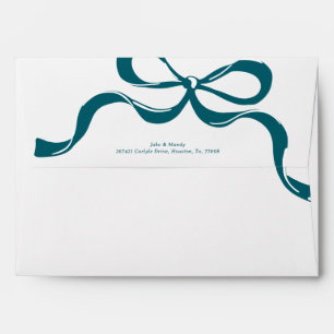Modern Blue White Big Bow Pre Return Address Envelope
