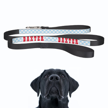 Modern Blue White Checkered Dog Puppy Doggy Name Pet Leash by iCoolCreate at Zazzle