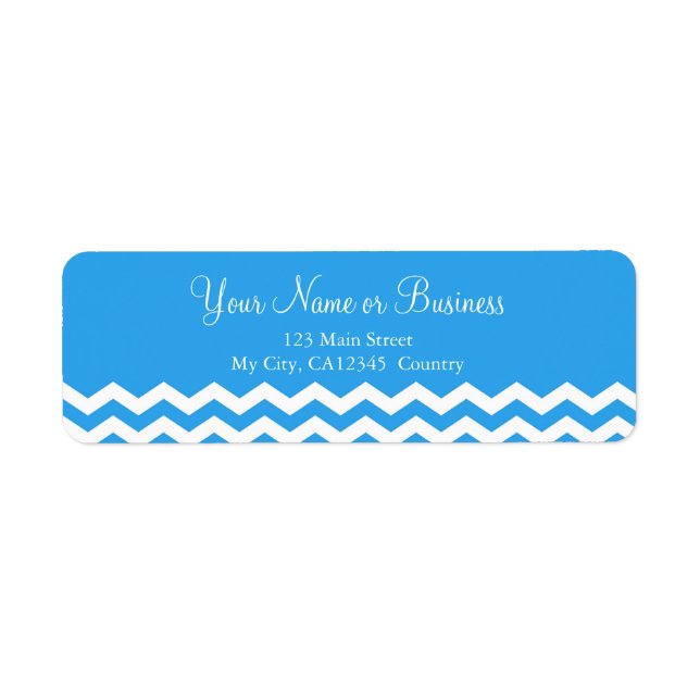 Modern blue, white chevron zigzag design custom label (Front)