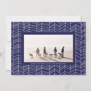 Modern Blue & White Christmas Candy Cane Frame Hol Holiday Card