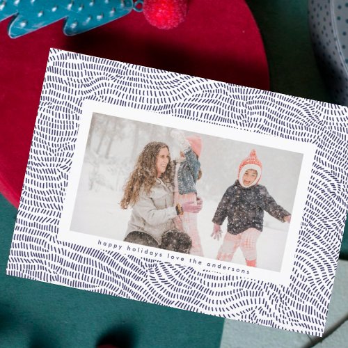 Modern Blue White Christmas Frame Photo Happy Holiday Card