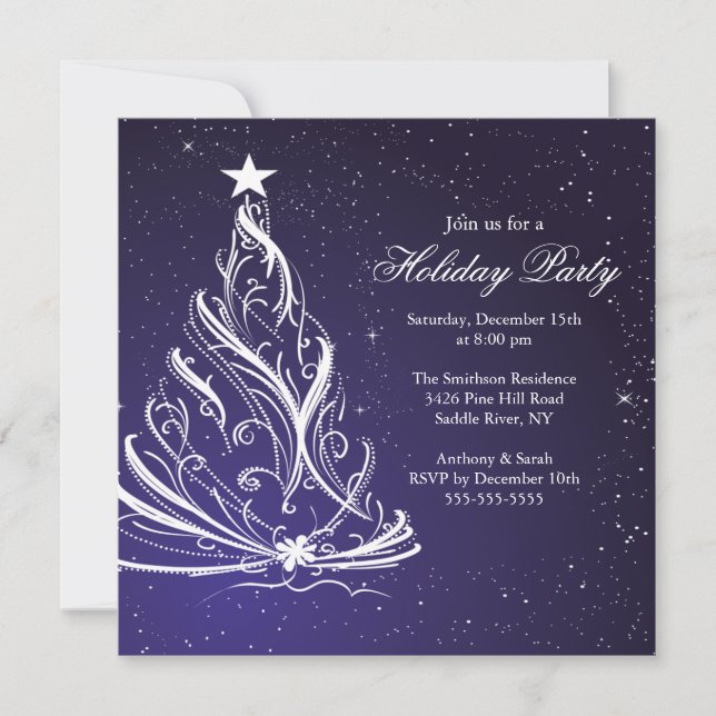 Modern Blue & White Christmas Holiday Party Invitation (Front)